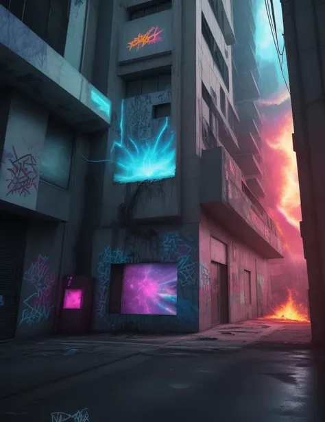 scenery, Graffiti Art, Vaporwave, Cosmic, Post-Processing Effects, id Tech engine, Dystopian, Dodging and Burning, 2D