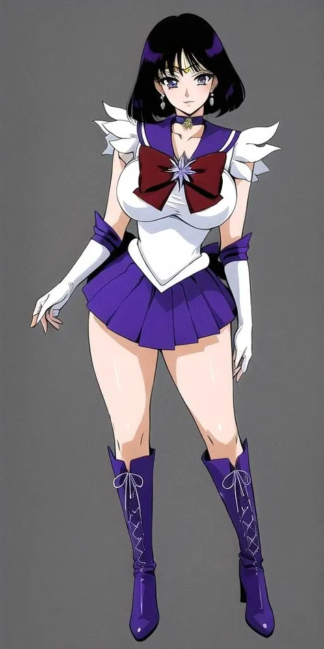 Sailor Mercury with big breasts, high legs, shackles, shackles, collar, tied up with chains that cut into her body, crucified against the wall, and imprisoned in a dungeon.