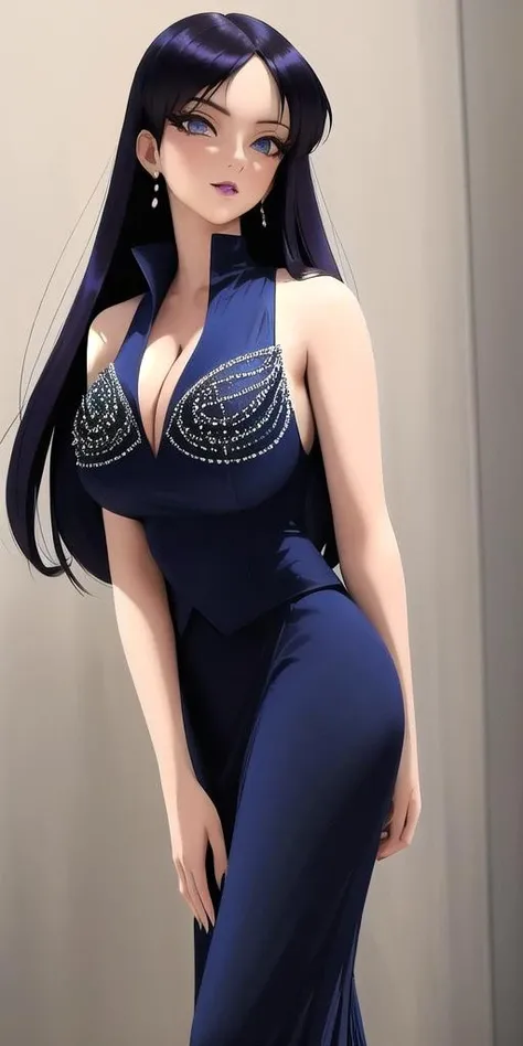 <lora:TomoeHotaruV2:0.6> tomoehotaru, huge_breasts, standing, solo, Mistress9_evening_gown, masterpiece, best quality, detailed face, detailed eyes, highres,