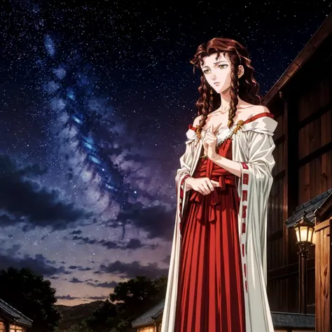 (Brown Skin) Night view Looking up at the sky woman adult dress