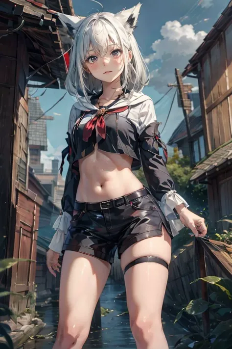 pretty,Big breasts,tomboy,girl,Deep V bikini,whole body,short hair,white hair,bend down on the ground,Stick your ass up,
