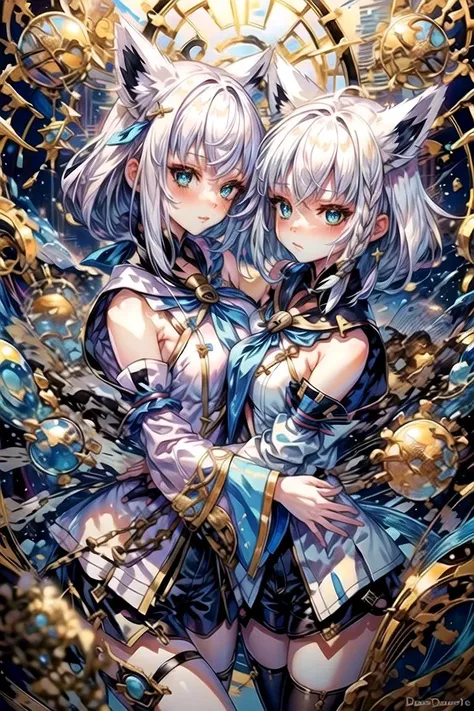 Must be clear,Blonde and silver hair,Dark blue eyes with some dark tints,Clothes mixed with gold and azure,A blue diamond-shaped gem on the chest,A phantom black cat follows me,Holding a special silver bell in hand,The boy looked at the black cat with nostalgia.(seven deadly sins)