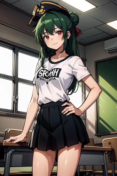 masterpiece, best quality, ultra-detailed, 1girl, peeing,  Mion Sonozaki, green hair, green eyes, ponytail, white shirt, red necktie, yellow vest, red skirt, skirt lift, pussy