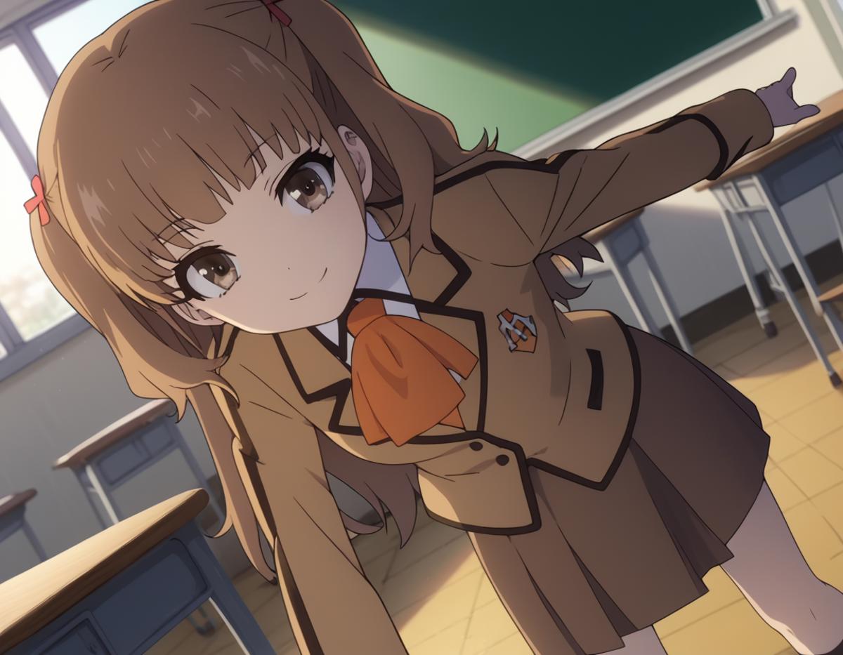 Anime image of a girl in a school uniform pointing at something - SeaArt AI