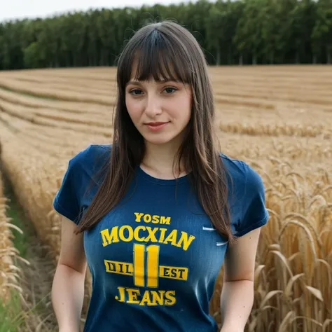 a photo of lexi luna, l3xiluna, woman, in a field, wearing a t-shirt and jeans, best quality, detailed skin <lora:lexilunav2_SDXL:0.9>