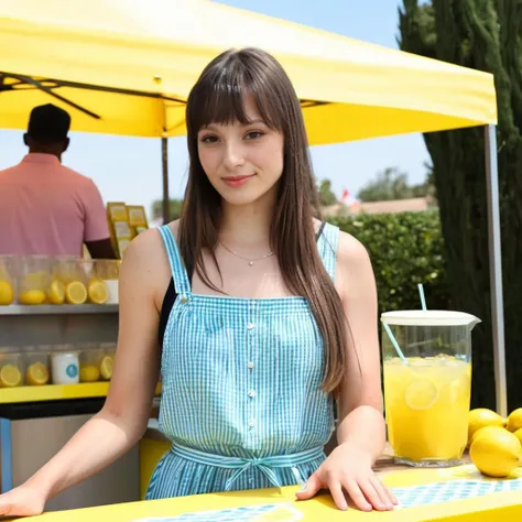 a photo of lexi luna, l3xiluna, woman, at a lemonade stand, best quality, detailed skin <lora:lexilunav2_SDXL:0.9>