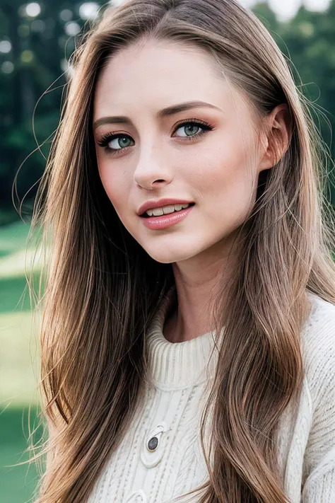 photo of ( KylerQ_SoloTI_v1:0.98),fangs,happy,smile,
a beautiful woman, perfect hair,
(Modern photo),Fair Isle knit golf-style dress, portrait, 85mm lens, (analog, cinematic, film grain: 1.3), (Golf Course Scene, Digital realm with pleasant landscapes, soaring golf balls, elegant holes, and leisurely golfers), detailed eyes, graceful pose,  (looking at viewer: 1.1), (cinematic shot: 1.3), (natural lighting, lit from above),
<lora:add_detail:0.6>