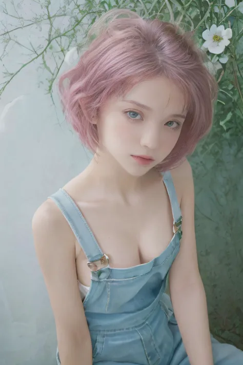 masterpiece, exstreme detailed, best quality, ultra highres, photorealistic, RAW photo, day lighting, volumetic, 1girl, <lora:nagi:0.7> solo, floating pink hair ((white overalls)), ultra detailed hair, colorful flowers background, orange tone impression, (masterpiece,best quality:1.5)