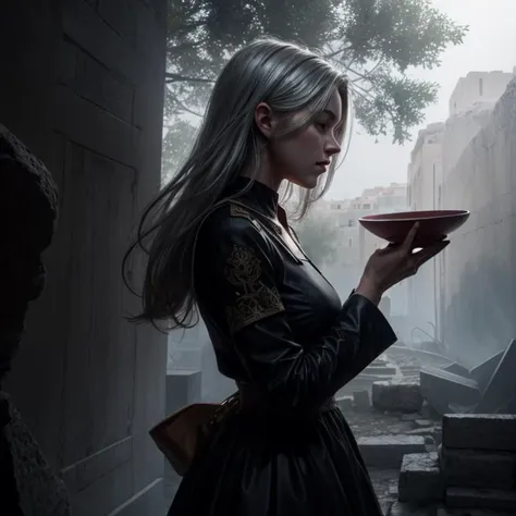 <lora:sakazuki-wasabiya:2>( sakazuki, 1girl,solo, kind, care, long silver hair, perfect hand, perfect fingers, holding sakazuki:1.5, intricate dress), life painted world, extremely detailed CG unity 16k wallpaper, backlight,
(masterpiece, best quality, ultra detailed, hyper realistic, photo), delicate pattern, detailed background, super fine concept art, (darkness:1.4), dynamic lighting, faint light,high-contrast, (mysterious:0.8), ethereal, truth, peaceful, ancient athens, acropolis, <lora:more_details:0.6>,