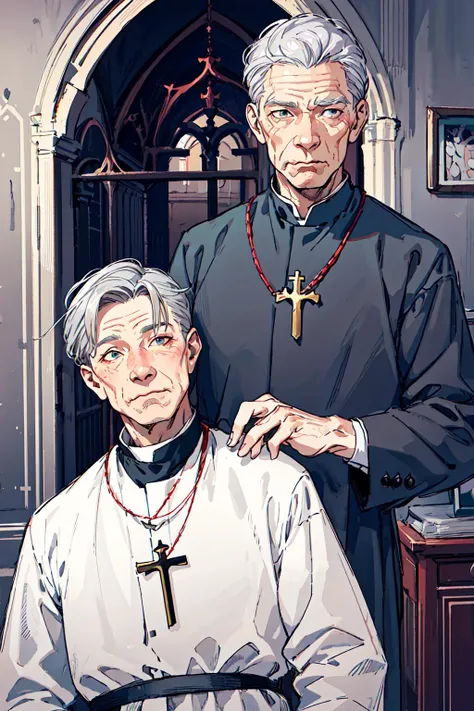 priest, grey hair, old man, wrinkled skin,