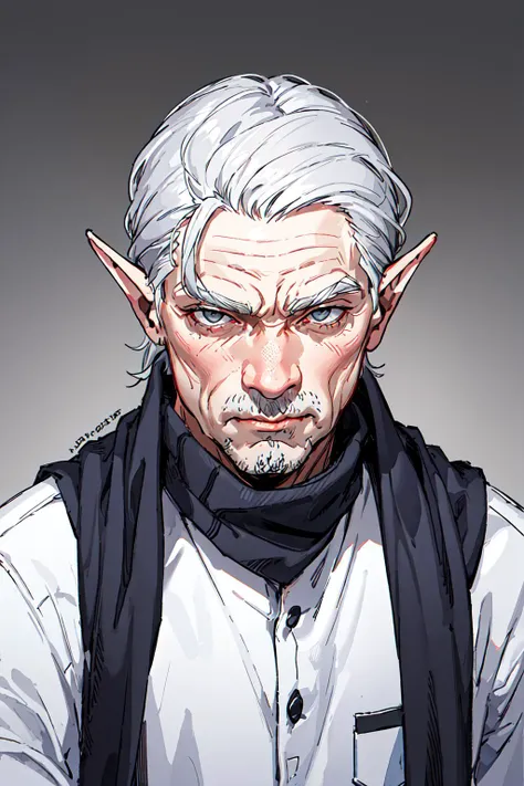 grey hair, old man, wrinkled skin, dark elf