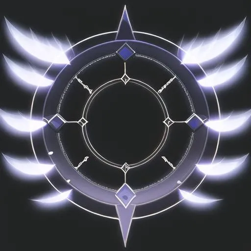 weapons, wings, circles, lines, simple patterns, metal decorations, ribbons, black background, <lora:game_kt:1>