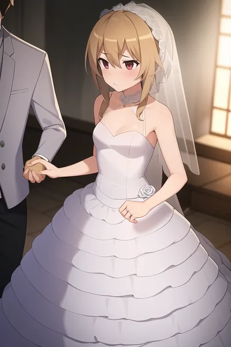 <lora:Taiga Aisaka:0.8>, 1girl, aisaka taiga, mature female, small breasts, wedding dress