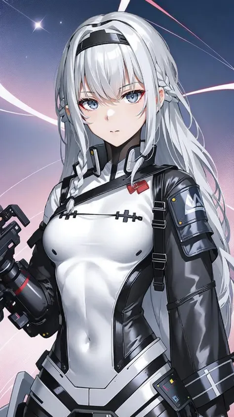1girl, solo, long hair, grey eyes, breasts, hairband, black gloves, full body, black shoes, boots, white hair, braid, bangs, gloves, small breasts, black hairband, <lora:ChenxingSnowbreakV1.0:0.7>, chenxing, night sky, dark, stars, starry sky, milky way, lights, light particles, fairy, upper body, close up, (sexy, hot, nswf:1.2)