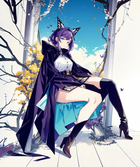8k, masterpiece, solo,  1girl, fully clothed, beautiful, curvy, butterfly sitting, wearing Capes and tabi and high heel boots, Sydney, Australia <lora:Azling4:1.0>