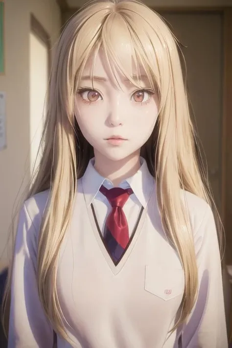 best quality, masterpiece, highres, solo, {shiina_mashiro_sakurasounopetnakanojo:1.15}, blonde_hair, long_hair, red_eyes, brown_eyes, 1girl, necktie, school_uniform, looking_at_viewer