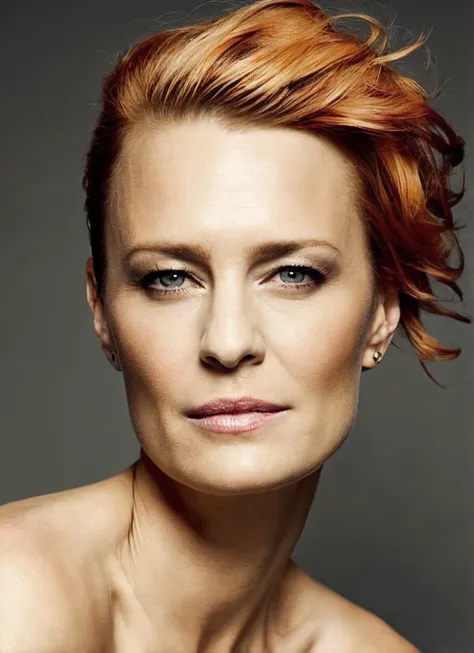 portrait of sks woman by Flora Borsi, style by Flora Borsi, bold, bright colours, orange Mohawk haircut, ((Flora Borsi)), <lora:locon_robinwright_v1_from_v1_64_32:1.25>