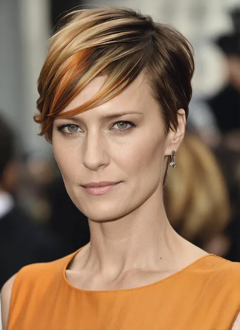 portrait of sks woman by Flora Borsi, style by Flora Borsi, bold, bright colours, orange Mohawk haircut, ((Flora Borsi)), <lora:locon_robinwright_v1_from_v1_64_32:1.25>