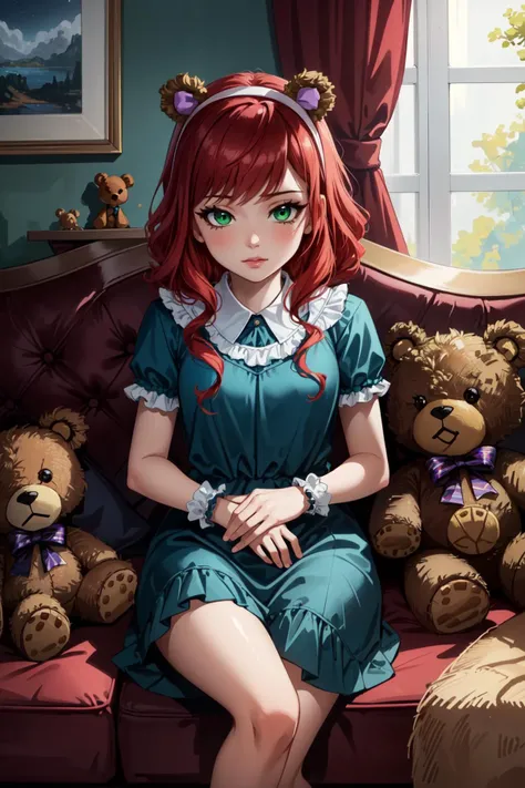 (masterpiece, best quality), intricate details,
1girl, <lora:annielol:1> annielol, annie \(league of legends\), AS-Youngest, (stuffed animal, teddy bear), red hair, green eys, purple dress with white collar and frilly cuffs,