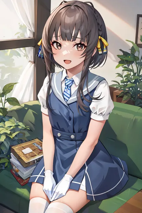 (masterpiece, best quality:1.4), (ultra-detailed:1.2), {illustration,picturesque}, {studio light, picturesque}, [best shadow],
(KonishiCSA:1.2)_(KujouCSA:1.05), (AlphaCDE:1.3)_(GammaCDE:1.15),
BREAK
(perfect anatomy), (symmetric eyes, ultra-detailed eyes, beautiful eyes), (sharp eyeliner, ultra-detailed face, beautiful face), (brown eyes),
BREAK
nice hands, perfect hands, hand by Guido Daniele,
BREAK
1girl, solo,
BREAK
UkuruKC, (Ukuru) dress, (blue) dress, (white) shirt, (yellow) hair ribbon, (grey) sailor collar, (striped) necktie, (white) thighhighs, (white) gloves, (black) mary janes, (short sleeves) dress, (diagonal-striped) necktie, (white) necktie, (blue) necktie, (Ukuru) hair ribbon, (Ukuru) necktie,
BREAK
looking at viewer, cowboy shot, facing to viewer, smile, open mouth, :d, (indoor, office, living room), sitting, sofa,
BREAK
<lyco:hands:1.0>, <lora:CSA-v0.2:0.55>, <lora:CDE:0.7>, <lora:Ukuru-10:1>