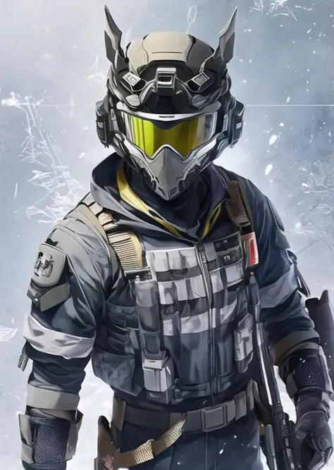1boy, male focus, solo, military, camouflage, humanoid, goggles, weapon
