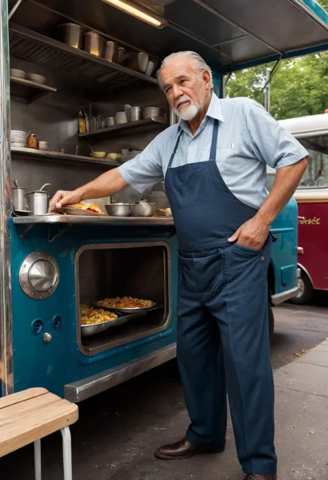 score_9, score_8_up, score_7_up, masterpiece, source_photo, (realistic:1.4), 8k uhd, dslr, high quality
A breathtaking and enchanting high-resolution oil painting that takes you to the heart of a lively park in the 1930s. A charming, retro-styled food truck is parked amid the bustling scene, radiating elegance and allure, The old-man, with his rugged features and assured presence, skillfully cooks the dishes, w. The Art Deco-inspired buildings surrounding the food truck enhance the vivid and immersive atmosphere of the painting. The rich texture and depth of the oil paint bring the characters and their passion to life, making the scene truly cinematic and unforgettable.