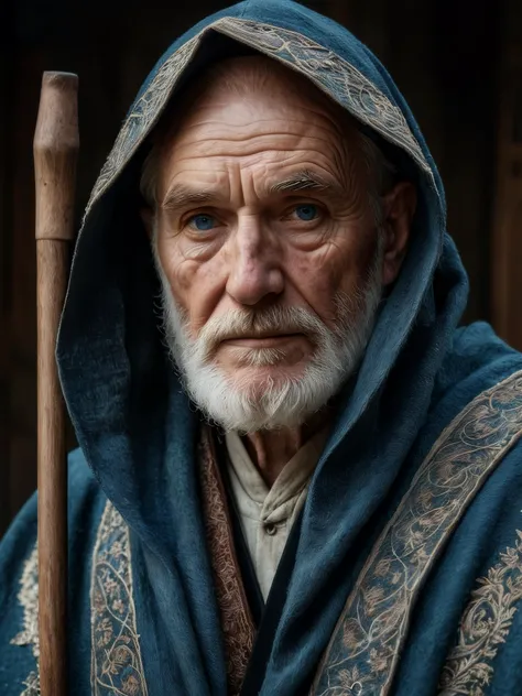 RAW photo, full body view of a 70yo wizard, wrinkled face, bearded, ancient embroidered cloak, detailed face, faded blue eyes, high detailed skin, 8k uhd, dslr, soft lighting, high quality, film grain, Fujifilm XT3, dappled light on face, pale skin, natural skin texture, highly detailed skin, textured skin, skin pores, skin blemish, imperfect skin, intricate skin details, visible skin detail, detailed skin texture, subsurface scattering, few freckles, few moles, minor skin imperfections, skin pores, wrinkles, vitiligo spots, background is old apothecary store, holding an intricately carved wooden staff, serious expression,
<lora:RMSDXL_Enhance:1>,
<lora:add-detail-xl:0.8>,
<lora:RMSDXL_Darkness_Cinema:1>