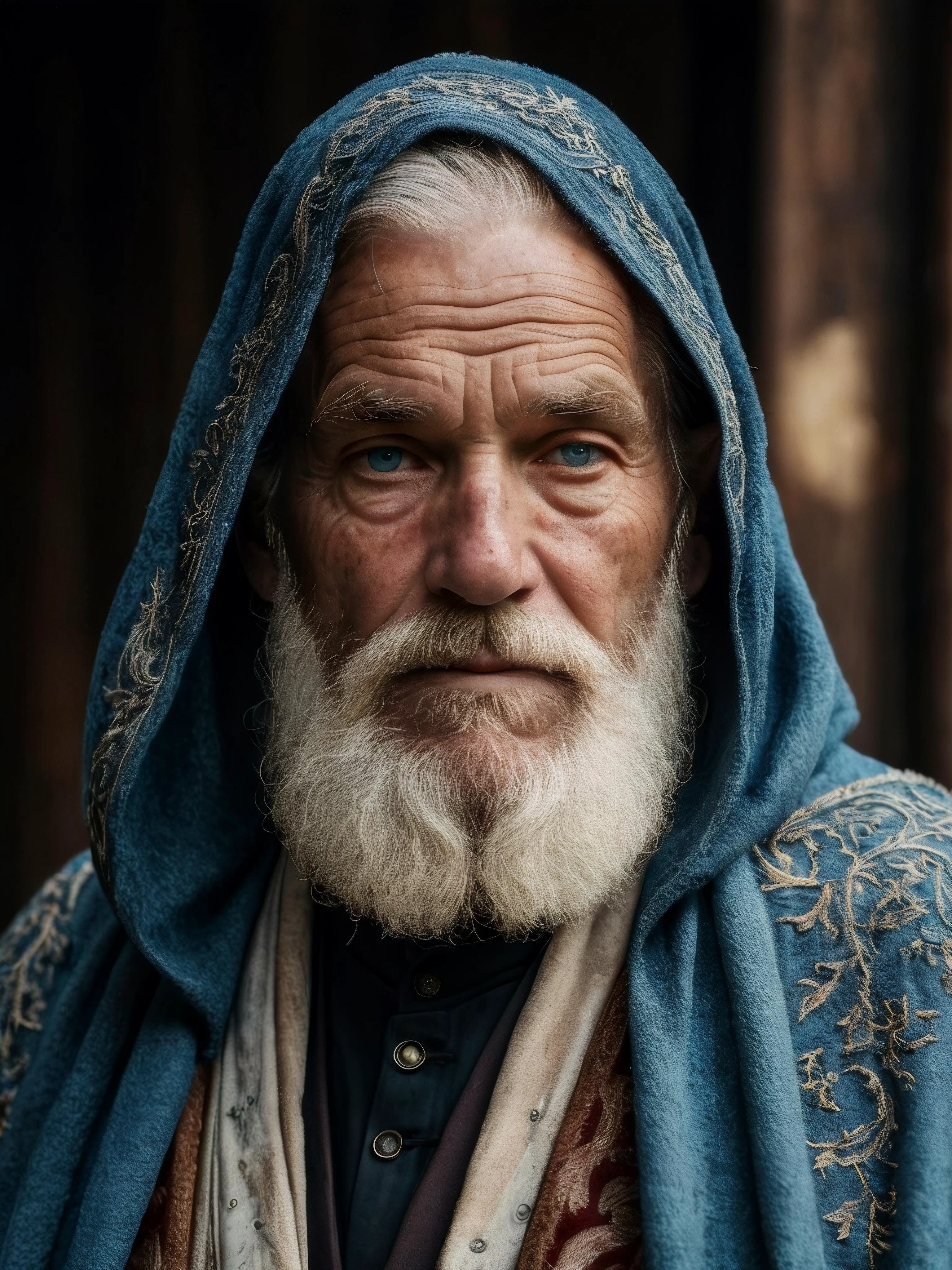 RAW photo, full body view of a 70yo wizard, wrinkled face, bearded, ancient embroidered cloak, detailed face, faded blue eyes, high detailed skin, 8k uhd, dslr, soft lighting, high quality, film grain, Fujifilm XT3, dappled light on face, pale skin, natural skin texture, highly detailed skin, textured skin, skin pores, skin blemish, imperfect skin, intricate skin details, visible skin detail, detailed skin texture, subsurface scattering, few freckles, few moles, minor skin imperfections, skin pores, wrinkles, vitiligo spots, background is old apothecary store, holding an intricately carved wooden staff, serious expression,
<lora:RMSDXL_Enhance:1>,
<lora:add-detail-xl:0.8>,
<lora:RMSDXL_Darkness_Cinema:1>