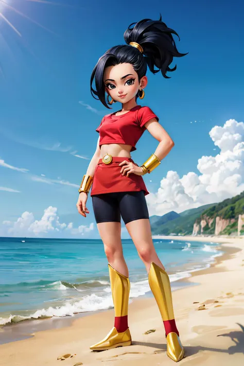 Swimsuit Girl has a cape