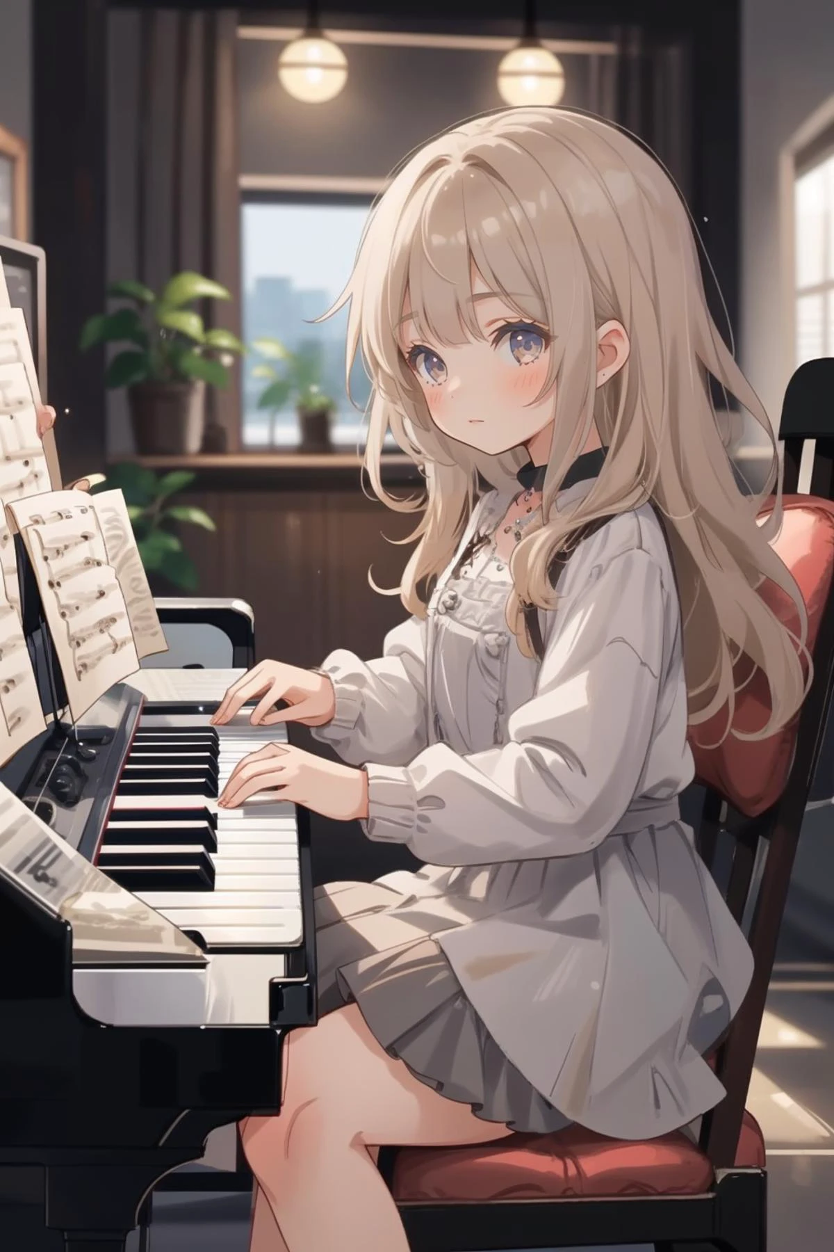 1girl, playing piano
