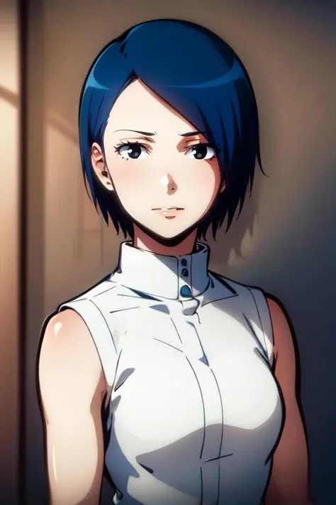 HDR photo of Masterpiece, highres, bestquality, 1girl, <lora:HiromiShiotaR4:0.8>, HiromiShiotaR4, simple background, black eyes, blue hair, short hair,, upper body, . High dynamic range, vivid, rich details, clear shadows and highlights, realistic, intense, enhanced contrast, highly detailed