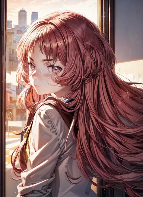 1girl,aimie,long hair,wavy hair,dark pink hair,eyes almost closed,eyes slightly open,furrowed eyebrows,dark pink eyes,small eyes,(small iris),school uniform,school suit,(close face),face very close,(messy hair),concentrated expression,(classroom),(front view),looking at viewer,facing viewer,(sit),sit at chair,masterpiece,extremely detailed CG unity 8k wallpaper, best quality,32k,focus sharp, <lora:ai_mie_v3.1-000005:1>, <lora:more_details:0.8>, <lora:Light and Shadow:0.7>