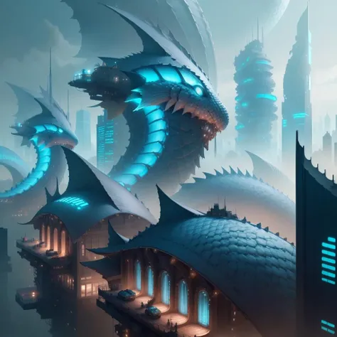 <lora:FishyTech-20:0.8>,fishytech ,scifi, scales,
city