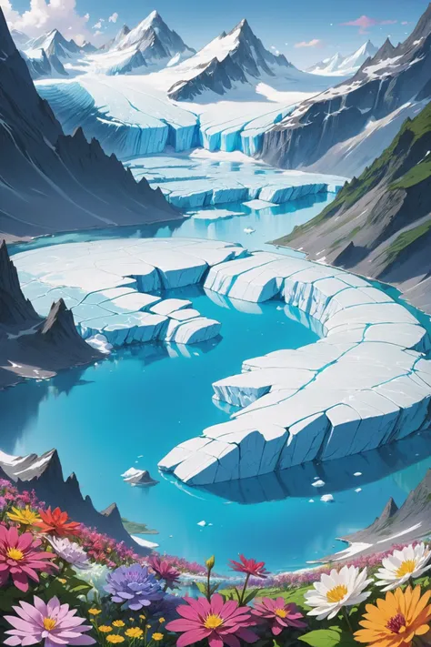 colorful, flowers,lake, scifi, Glacier<lora:EnvyReclaimedBrutalismXL01:1><lora:EnvyBetterHiresFixXL01:0:hr=1>