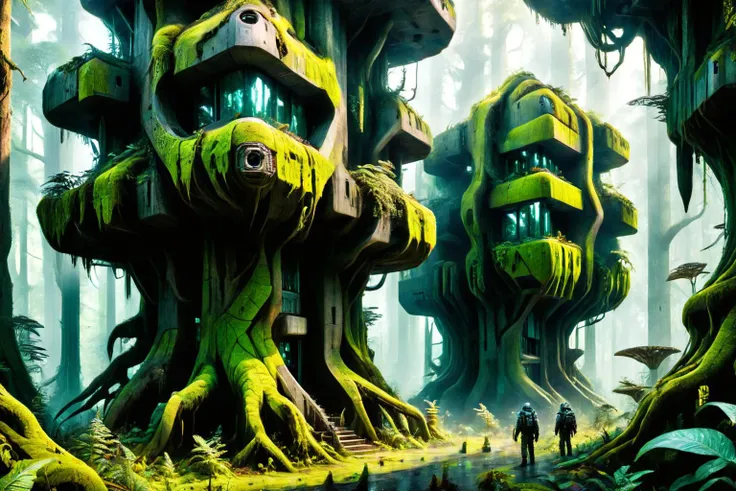 <lora:xl_more_art-full_v1:0.7>, (best quality:1.5), (hyperrealism:1.3), (intricate emotional details:1.5), (ultra detailed), (sharp focus), (sharp details), detailed digital illustration of a Elemental forest with sentient creatures, Biopunk, <lora:bl4ckl1ghtxl:0.7> bl4ckl1ghtxl , <lora:scibu:0.7> scibu, <lora:EnvyReclaimedBrutalismXL01:0.7> reclaimed brutalism