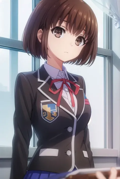 maihazakura, <lora:mai hazakura s2-lora-nochekaiser:1>,
mai hazakura, short hair, brown hair, (brown eyes:1.5),
BREAK school uniform, blazer, black blazer, shirt, white shirt, collared shirt, skirt, blue skirt, ribbon, red ribbon,
BREAK indoors, classroom,
BREAK looking at viewer, (cowboy shot:1.5),
BREAK <lyco:GoodHands-beta2:1>, (masterpiece:1.2), best quality, high resolution, unity 8k wallpaper, (illustration:0.8), (beautiful detailed eyes:1.6), extremely detailed face, perfect lighting, extremely detailed CG, (perfect hands, perfect anatomy),