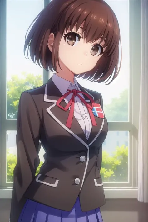 maihazakura, <lora:mai hazakura s2-lora-nochekaiser:1>,
mai hazakura, short hair, brown hair, (brown eyes:1.5),
BREAK school uniform, blazer, black blazer, shirt, white shirt, collared shirt, skirt, blue skirt, ribbon, red ribbon,
BREAK indoors, classroom,
BREAK looking at viewer, (cowboy shot:1.5),
BREAK <lyco:GoodHands-beta2:1>, (masterpiece:1.2), best quality, high resolution, unity 8k wallpaper, (illustration:0.8), (beautiful detailed eyes:1.6), extremely detailed face, perfect lighting, extremely detailed CG, (perfect hands, perfect anatomy),