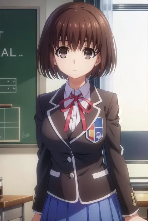 maihazakura, <lora:mai hazakura s2-lora-nochekaiser:1>,
mai hazakura, short hair, brown hair, (brown eyes:1.5),
BREAK school uniform, blazer, black blazer, shirt, white shirt, collared shirt, skirt, blue skirt, ribbon, red ribbon,
BREAK indoors, classroom,
BREAK looking at viewer, (cowboy shot:1.5),
BREAK <lyco:GoodHands-beta2:1>, (masterpiece:1.2), best quality, high resolution, unity 8k wallpaper, (illustration:0.8), (beautiful detailed eyes:1.6), extremely detailed face, perfect lighting, extremely detailed CG, (perfect hands, perfect anatomy),