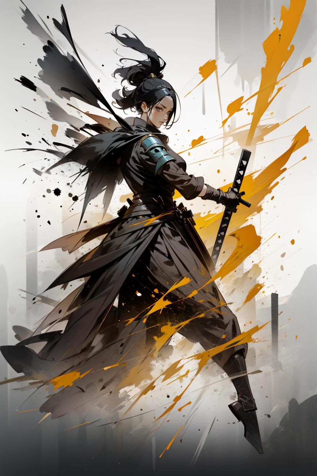((masterpiece)), ((best quality)) 1girl, ,solo , WarriorStyle,armor, solo, weapon, holding weapon, helmet, shoulder armor, mask, full body, <lyco:WuMo2:1>