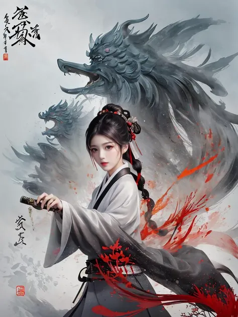 genshin impact,shenhe,beautiful woman,chinese ink style,ukiyo-e style,ink stamp,chinese calligraphy,woman,black ink outlines,adult woman,silver hair,long braid,hair cover right eye,ice element,chinese exorcist,foggy mountains brown background,sunny day,high quality,traditional chinese art style,masterpiece,colorful,fantasy,wallpaper
<lora:WuMo2:1>