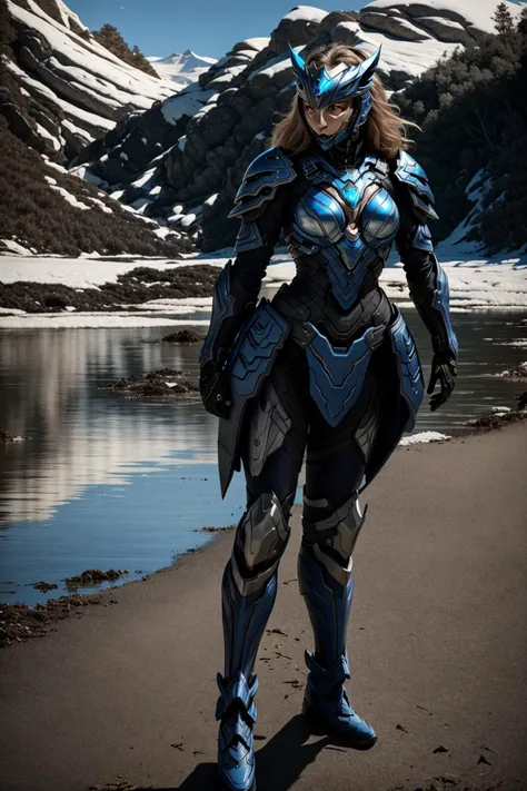 <lora:Loha_Hadesarmorv6:0.7>
masterpiece, highly detailed photorealistic 8k raw pohoto, best cinematic quality, volumetric shadows, volumetric lighting, perfect 10k render in arnold
a girl in Sapphire Blue SEVA Suit hdsmr, muscular, hugging own legs in a frozen lakeside background, full body view, helmet