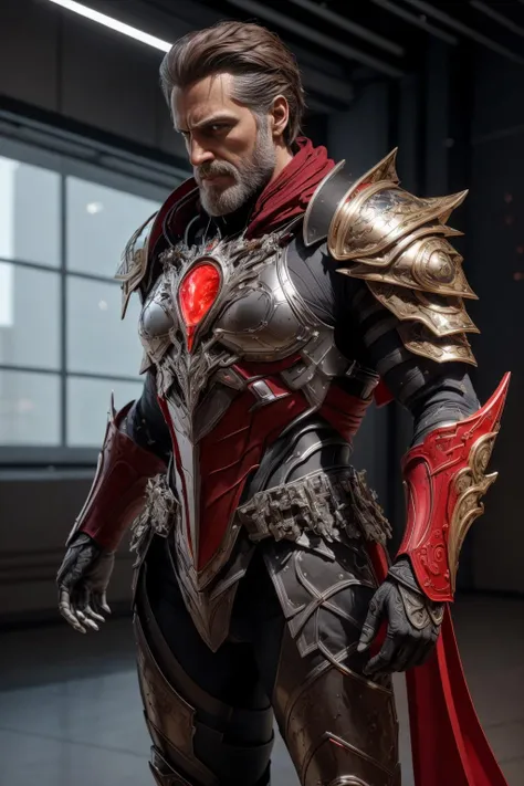 <lora:hades_armor_v3:0.7>
masterpiece, best quality, intricate details, highly detailed raw photography, photorealism, photorealistic, Real-Time Ray Tracing lighting, volumetric lighting, volumetric shadows, 8k-perfect-octane
older man in Comic Book Red hades_armor, shoulder armor, pauldrons, breastplate, armor reflexions, red scarf, sideburns, ((knees apart feet together)), perfect sharp eyes
space station city background withA place with a lot of glass details in silver and gold, Bokeh Background Lights