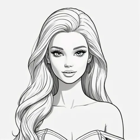 black and white, line art, coloring drawing of barbie <lora:Coloring_book_-_LineArt:0.6>, white background, thick outlines