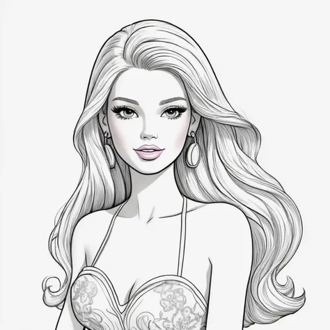 black and white, line art, coloring drawing of barbie <lora:Coloring_book_-_LineArt:0.6>, white background, thick outlines
