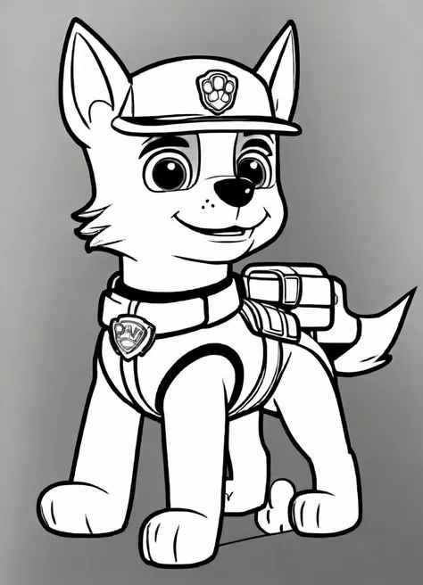 black and white, line art, coloring drawing of paw patrol <lora:Coloring_book_-_LineArt:0.6>