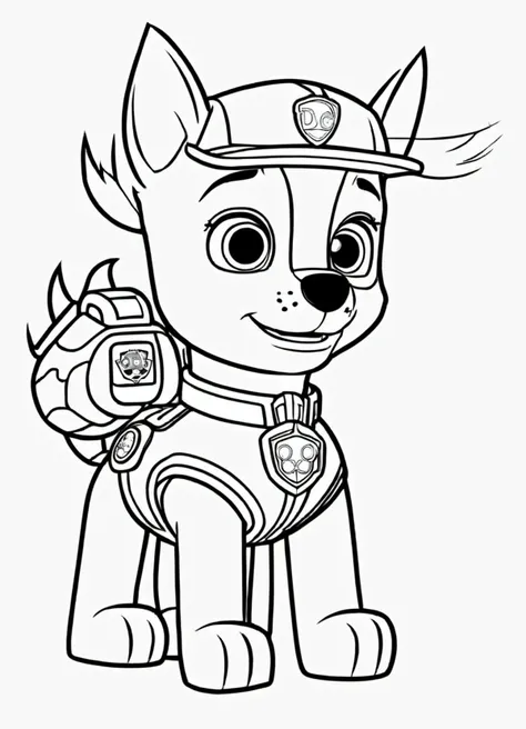 black and white, line art, coloring drawing of paw patrol <lora:Coloring_book_-_LineArt:0.6>, white background