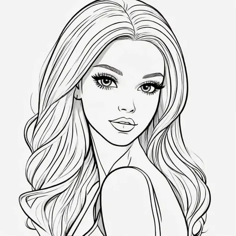 black and white, line art, coloring drawing of barbie <lora:Coloring_book_-_LineArt:0.6>, white background, thick outlines