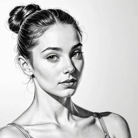 black and white, line art, coloring drawing of a lone, 25-year-old ballet dancer, head shot <lora:Coloring_book_-_LineArt:0.6>, white background, thick outlines