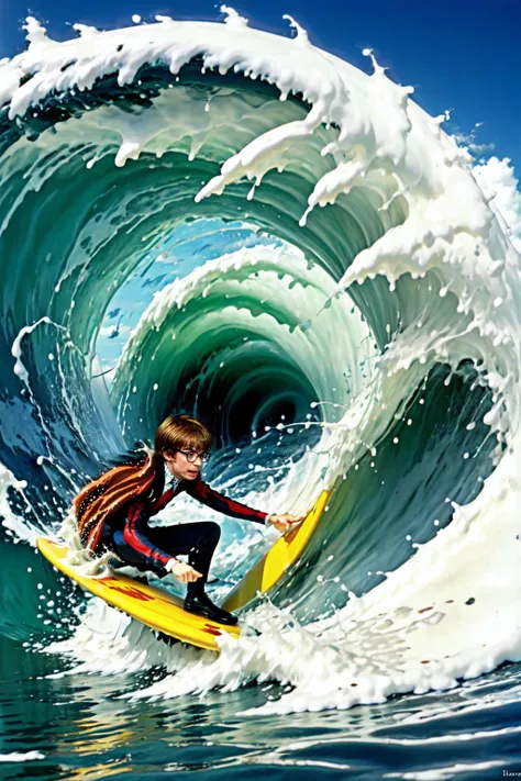 1boy,  <lora:Surfing:.8>, surfing, <lora:AustinPowers:.8>, austin powers,   <lora:dangerous milk_2023-07-09_205939:.8>, dangerous milk, wave of milk