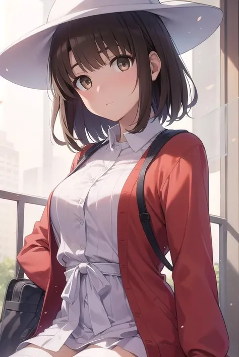 katoumegumi, <lora:megumikatoutest:1>,
megumi katou, brown hair, short hair, (brown eyes:1.7), 
BREAK hat, jacket, long sleeves, thighhighs, white headwear, white thighhighs, dress, white dress, (red jacket:1.5), (white hat:1.5), open cardigan, open clothes,
BREAK looking at viewer,
BREAK indoors, classroom,
BREAK <lora:GoodHands-vanilla:1>, (masterpiece:1.2), best quality, high resolution, unity 8k wallpaper, (illustration:0.8), (beautiful detailed eyes:1.6), extremely detailed face, perfect lighting, extremely detailed CG, (perfect hands, perfect anatomy),